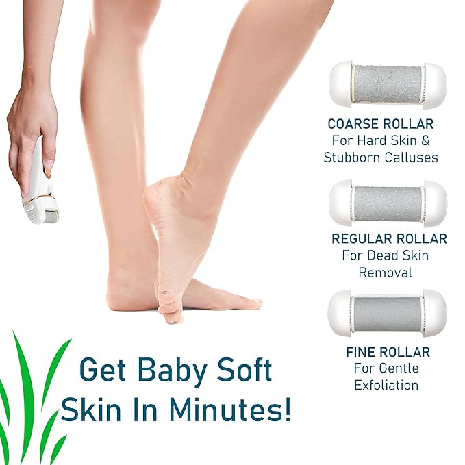 Vericon Callus Remover for Feet | Foot Scrubber for Dead Skin, Pedicure Machine Foot Spa | Interchangeable Head Rollers, Rechargeable for Foot Care