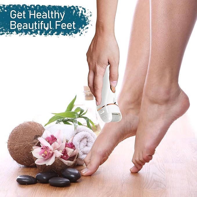 Vericon Callus Remover for Feet | Foot Scrubber for Dead Skin, Pedicure Machine Foot Spa | Interchangeable Head Rollers, Rechargeable for Foot Care