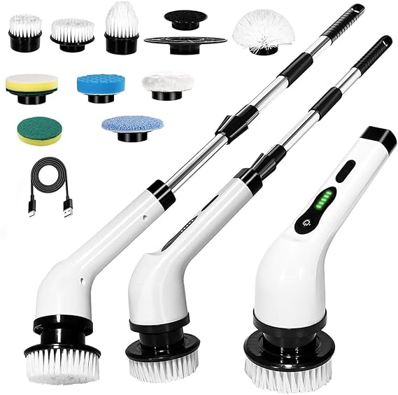 Vericon Electric Mop for Floor Cleaning |  Bathroom Power Brush with LED Display & Long Handle | Replaceable Heads 90Mins Work Time,3 Adjustable Size |