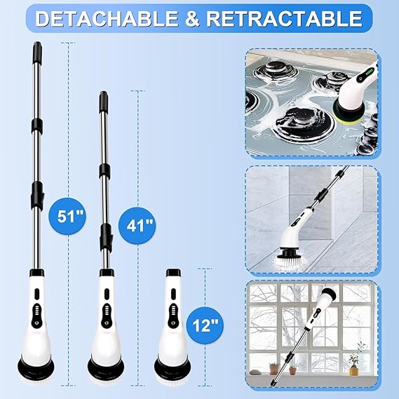 Vericon Electric Mop for Floor Cleaning |  Bathroom Power Brush with LED Display & Long Handle | Replaceable Heads 90Mins Work Time,3 Adjustable Size |
