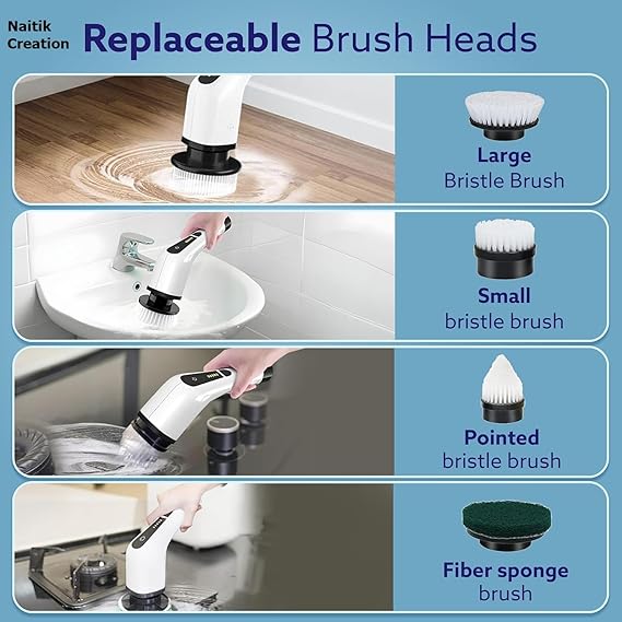 Vericon Electric Mop for Floor Cleaning |  Bathroom Power Brush with LED Display & Long Handle | Replaceable Heads 90Mins Work Time,3 Adjustable Size |