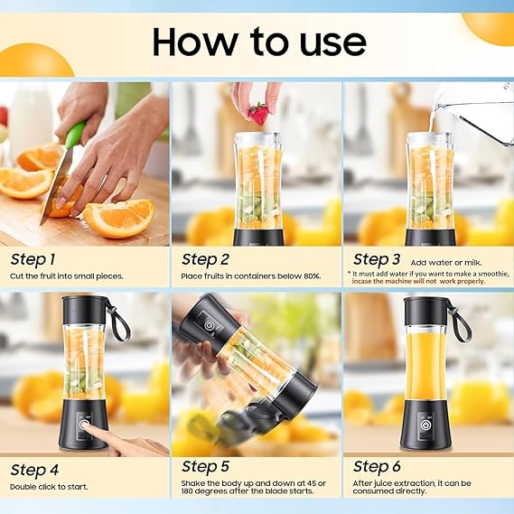 Vericon Portable Blender Electric Juicer | Fruit Mixer USB Rechargeable Smoothie Maker |  Personal Size for Juices, Shakes and Smoothies |  1500 Mah Rechargeable Battery-Smoothie Blender