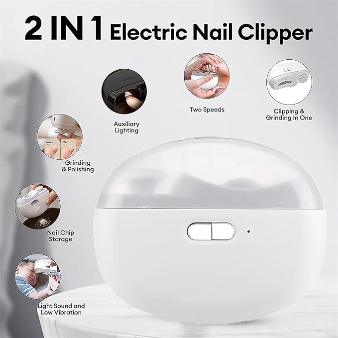 Vericon Electric Nail Cutter, Automatic Nail Trimmer | For Adults and Kids Both | Fingernail Cutter and Manicure 2 in 1 | Rechargeable Safety Nail Scissors for Caregivers
