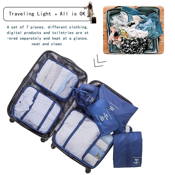 Vericon 7 Set Travel Organizer Bag | Travel Space Saver Laundry Cosmetics Luggage Makeup Bag Organizers Set | Travel Accesories |