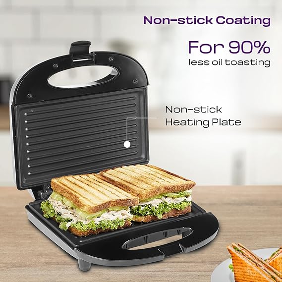 Vericon Grill Sandwich Maker | Electric Toaster 800 Watt | Griller, Toaster, Waffle Maker | Non Stick Coating Grill Plates |  Non-Toxic Ceramic Coating