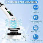 Vericon Electric Mop for Floor Cleaning |  Bathroom Power Brush with LED Display & Long Handle | Replaceable Heads 90Mins Work Time,3 Adjustable Size |